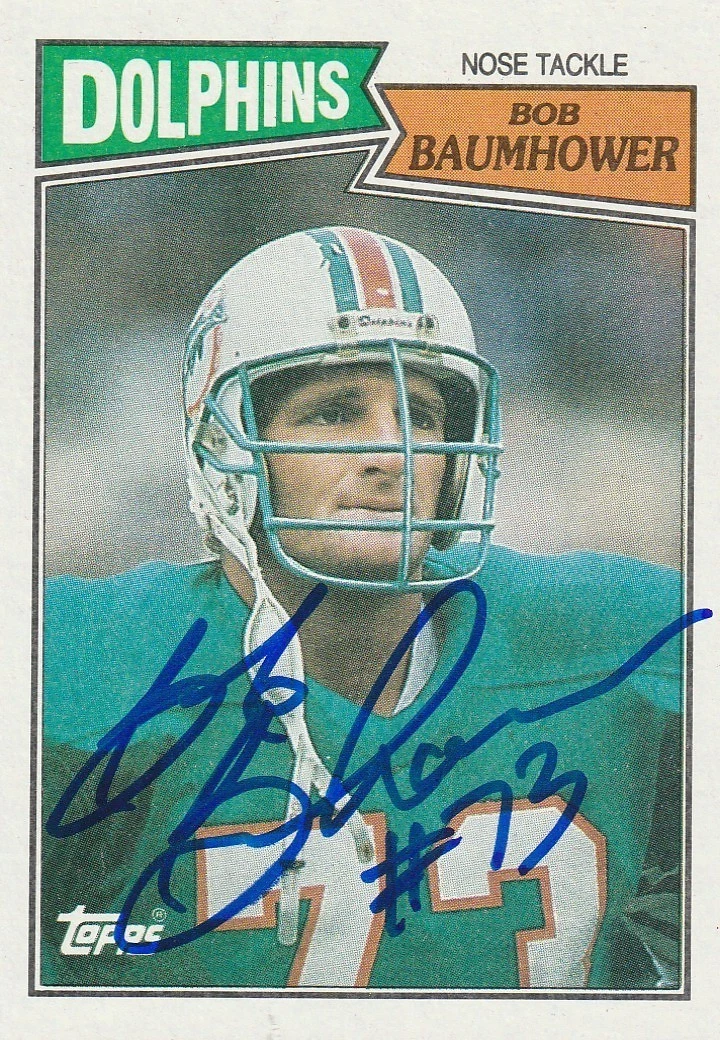 BOB BAUMHOWER MIAMI DOLPHINS SIGNED 1987 TOPPS CARD #247
