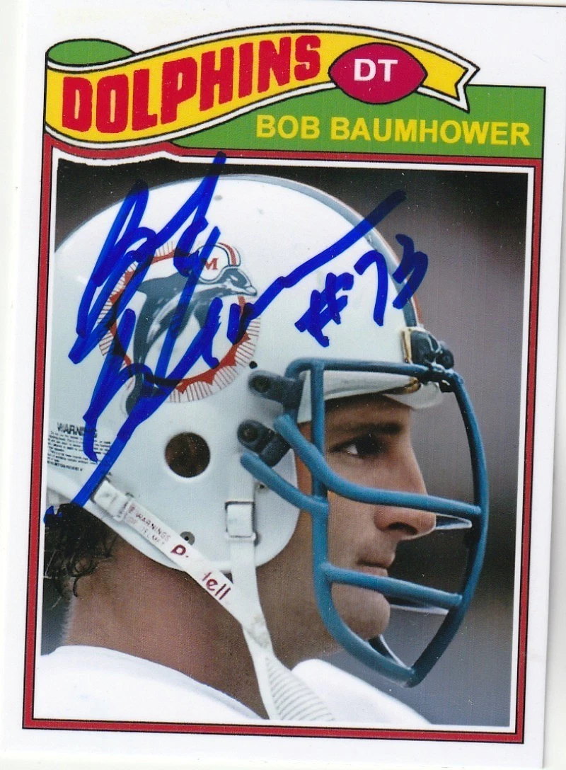BOB BAUMHOWER MIAMI DOLPHINS SIGNED 1977 STYLE CUSTOM CARD