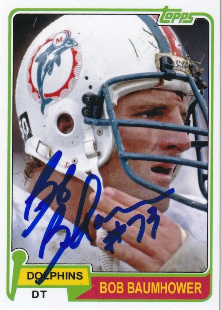BOB BAUMHOWER MIAMI DOLPHINS SIGNED 1981 STYLE CUSTOM CARD