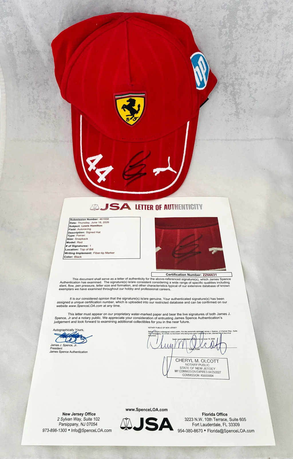 Lewis Hamilton Signed Hat Ferrari Formula 1 F1 JSA COA
