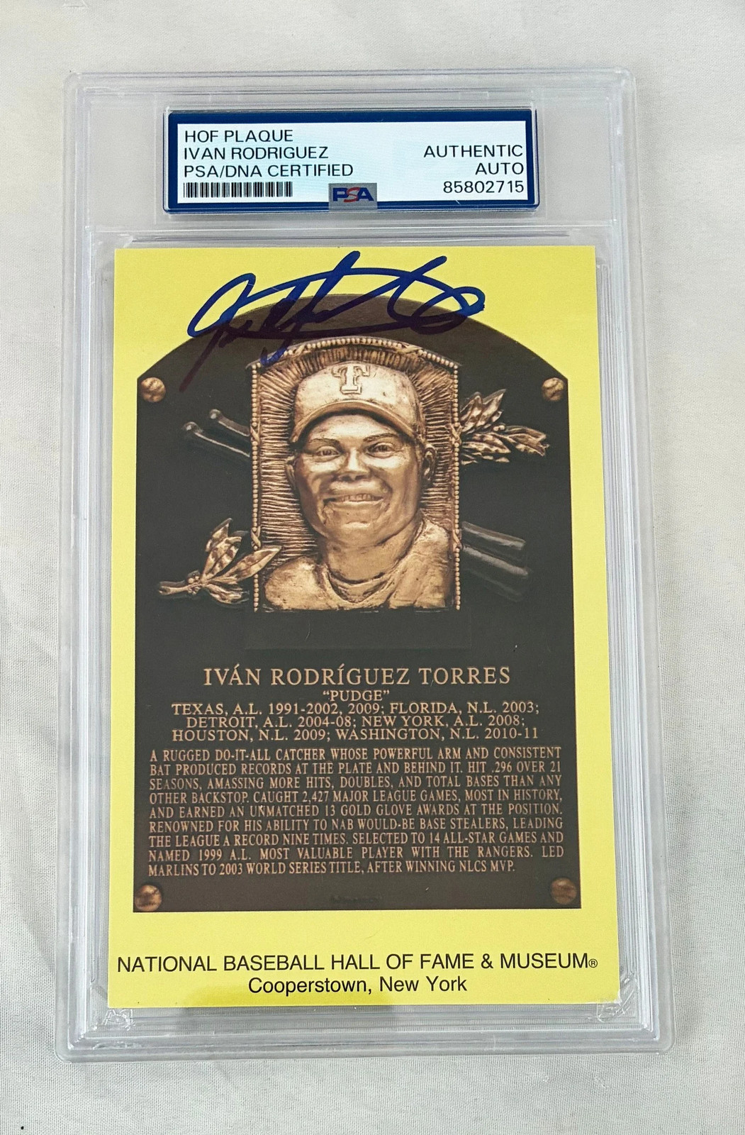 Ivan Pudge Rodriguez Signed HOF Plaque PSA/DNA COA