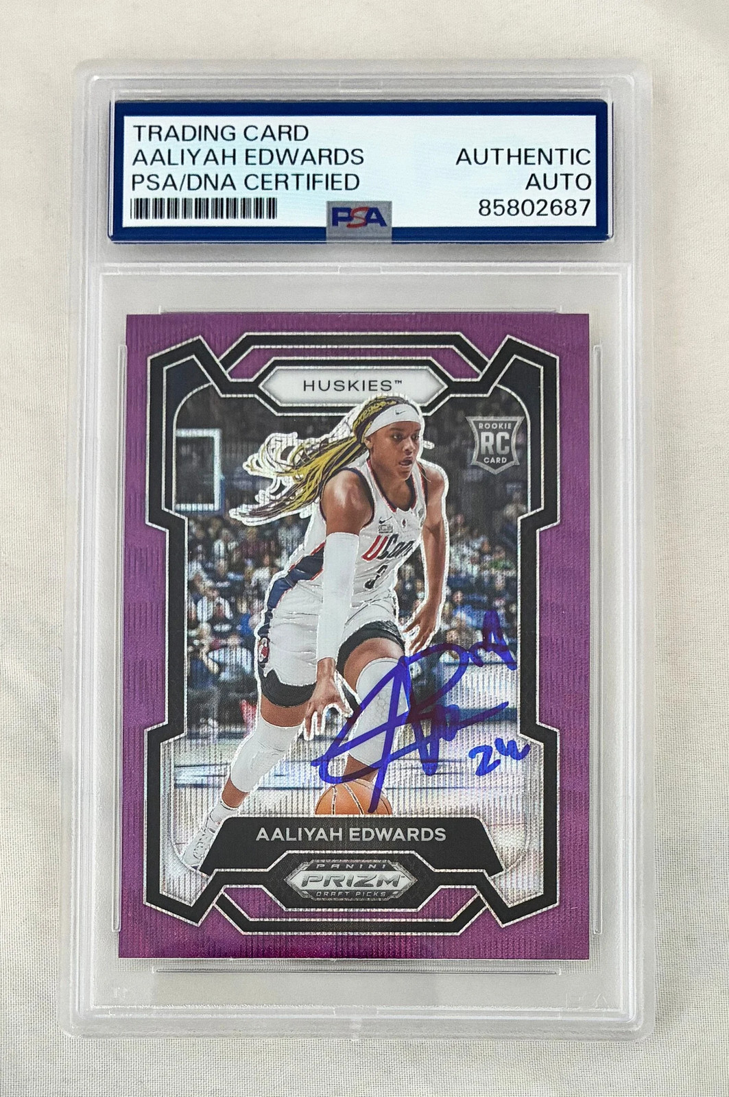 Aaliyah Edwards Signed Rookie Card 2024 Panini Prizm Purple #3 PSA/DNA COA