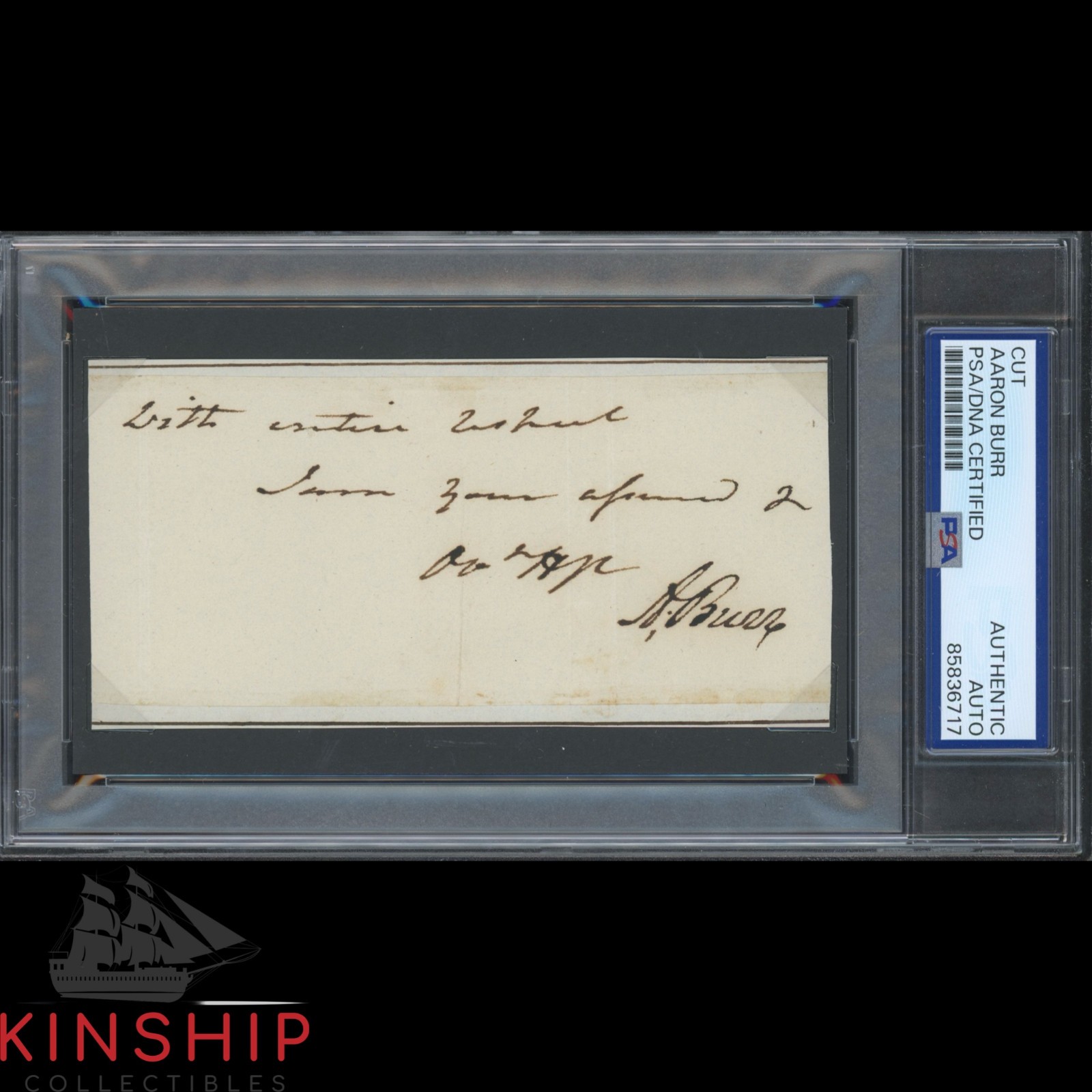 Aaron Burr signed Inscribed Cut PSA DNA Slab Vice President Auto C6217