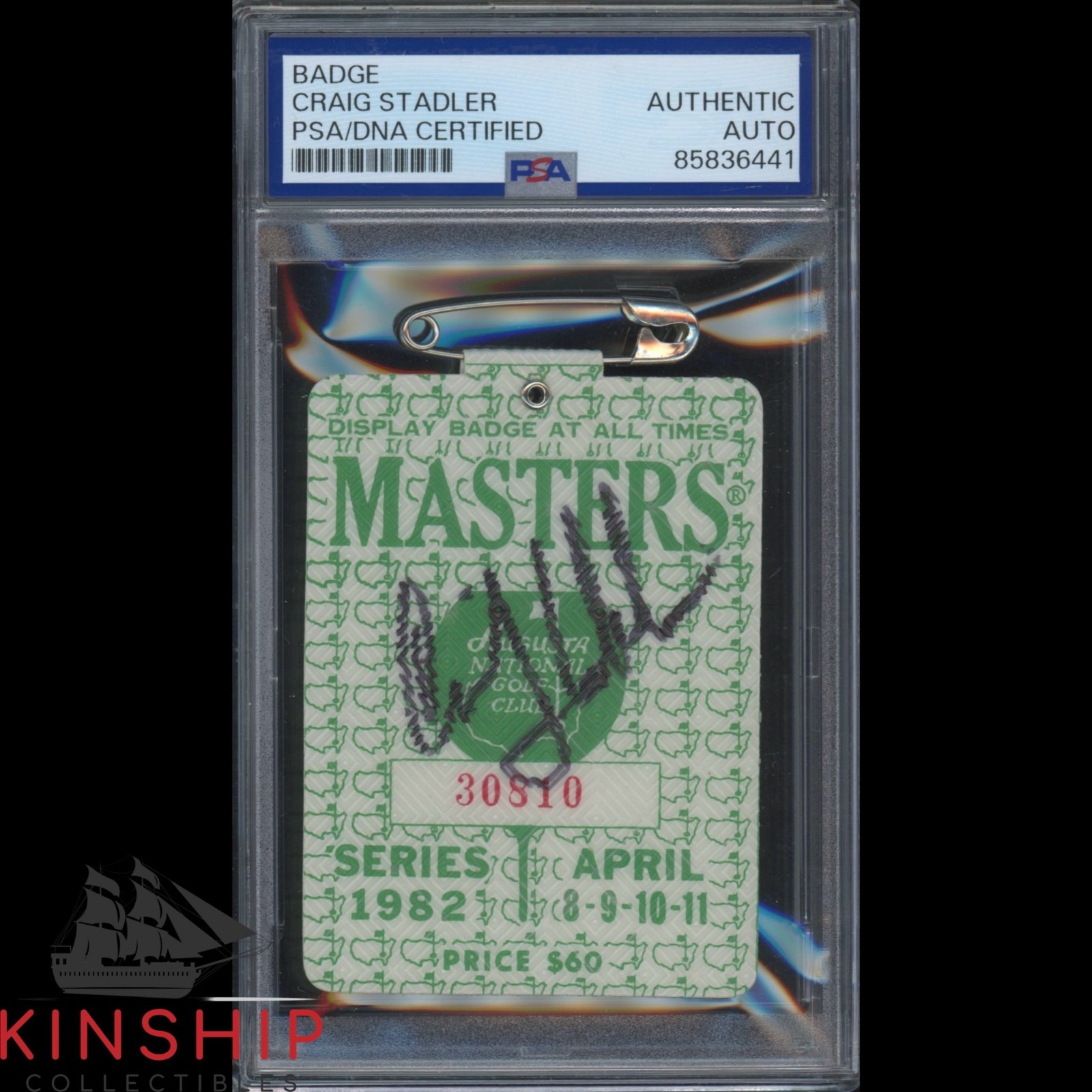 Craig Stadler signed 1982 Masters Badge PSA DNA Slab Augusta Golf Auto C6310