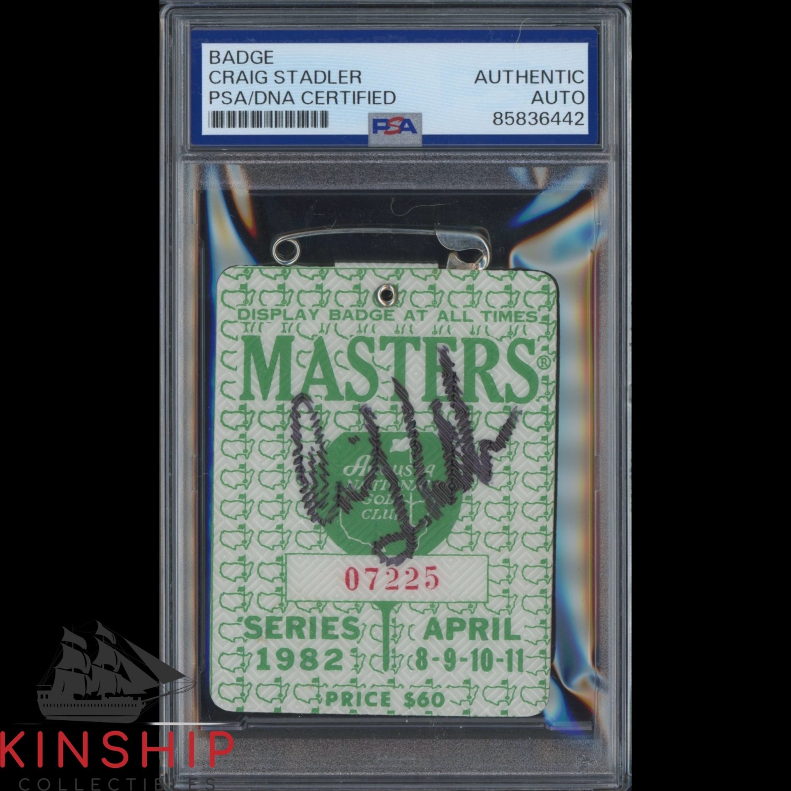 Craig Stadler signed 1982 Masters Badge PSA DNA Slab Augusta Golf Auto C6311