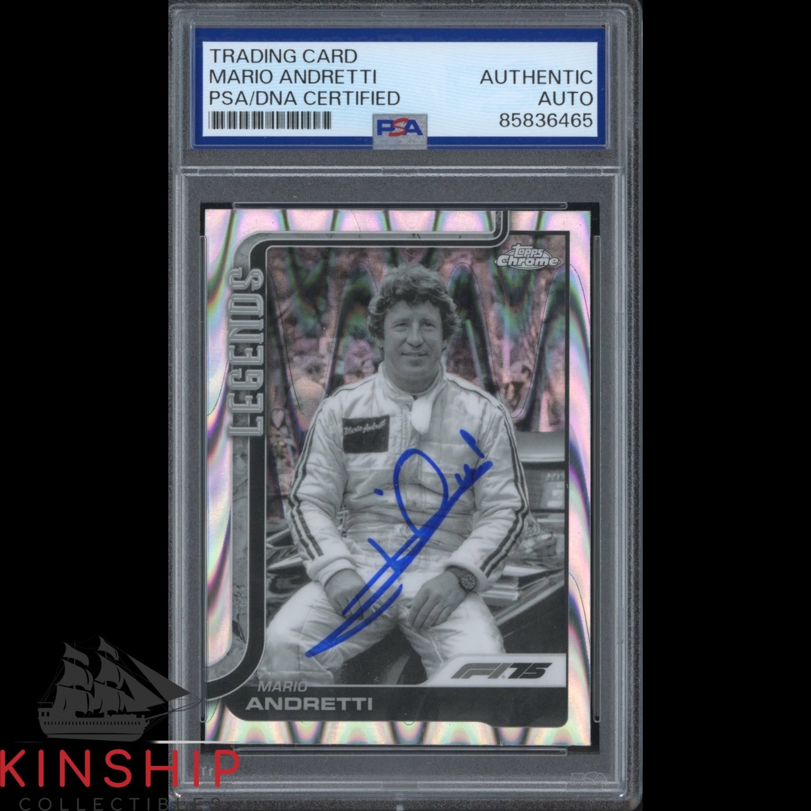 Mario Andretti signed 2025 Topps Chrome F1 Card PSA DNA Slab Racing Auto C6287