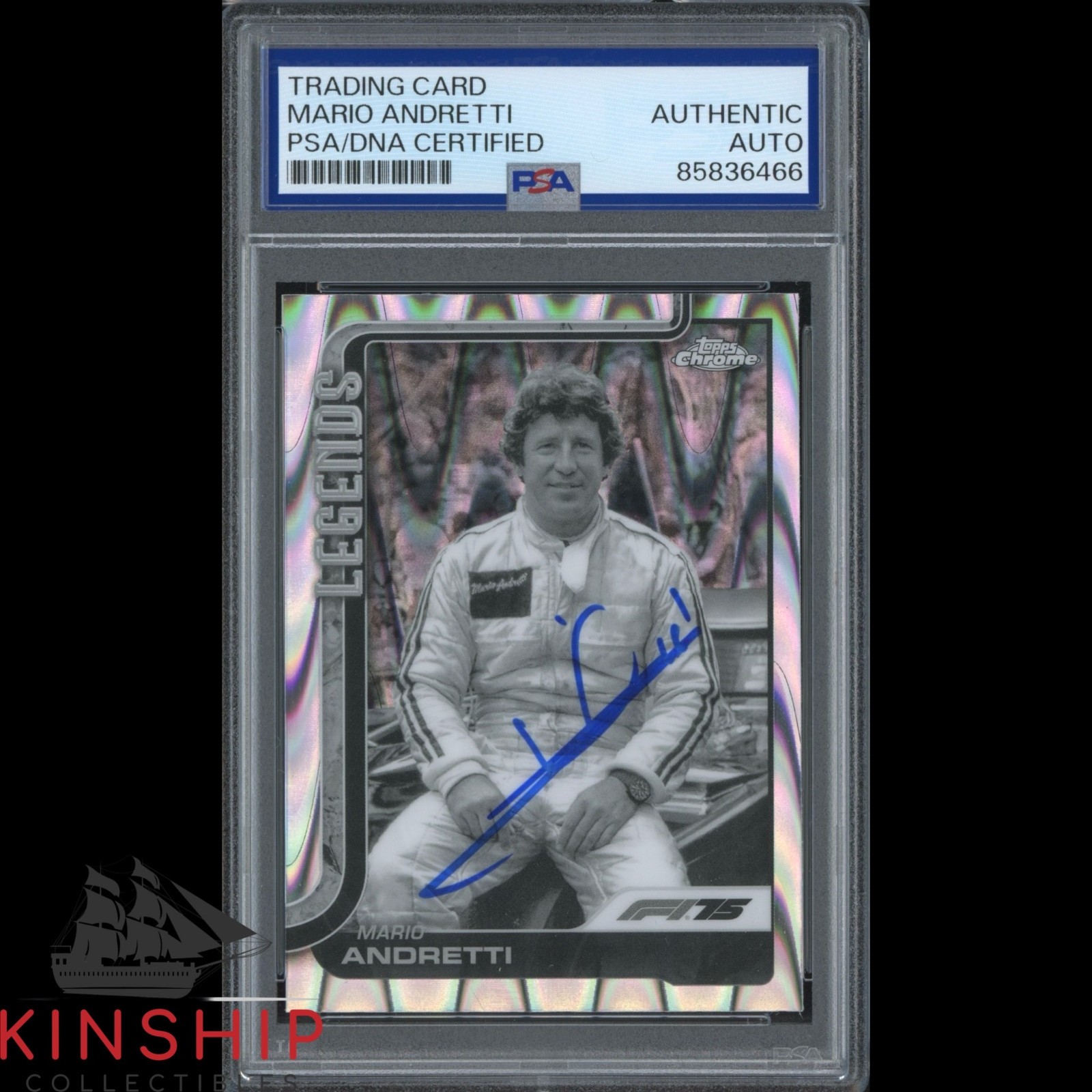 Mario Andretti signed 2025 Topps Chrome F1 Card PSA DNA Slab Racing Auto C6286