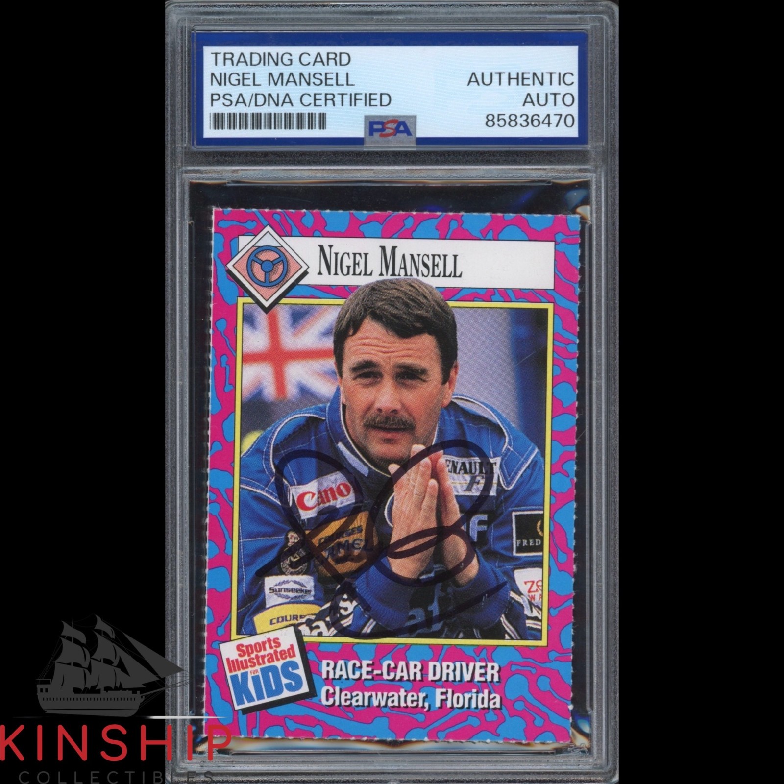 Nigel Mansell signed 1993 Sports Illustrated Kids Card PSA DNA Slab Auto C6289