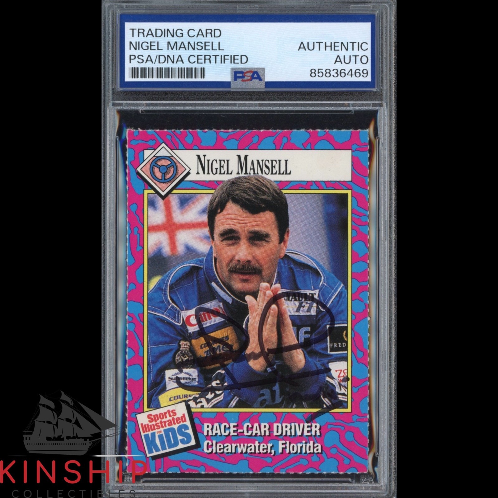 Nigel Mansell signed 1993 Sports Illustrated Kids Card PSA DNA Slab Auto C6295