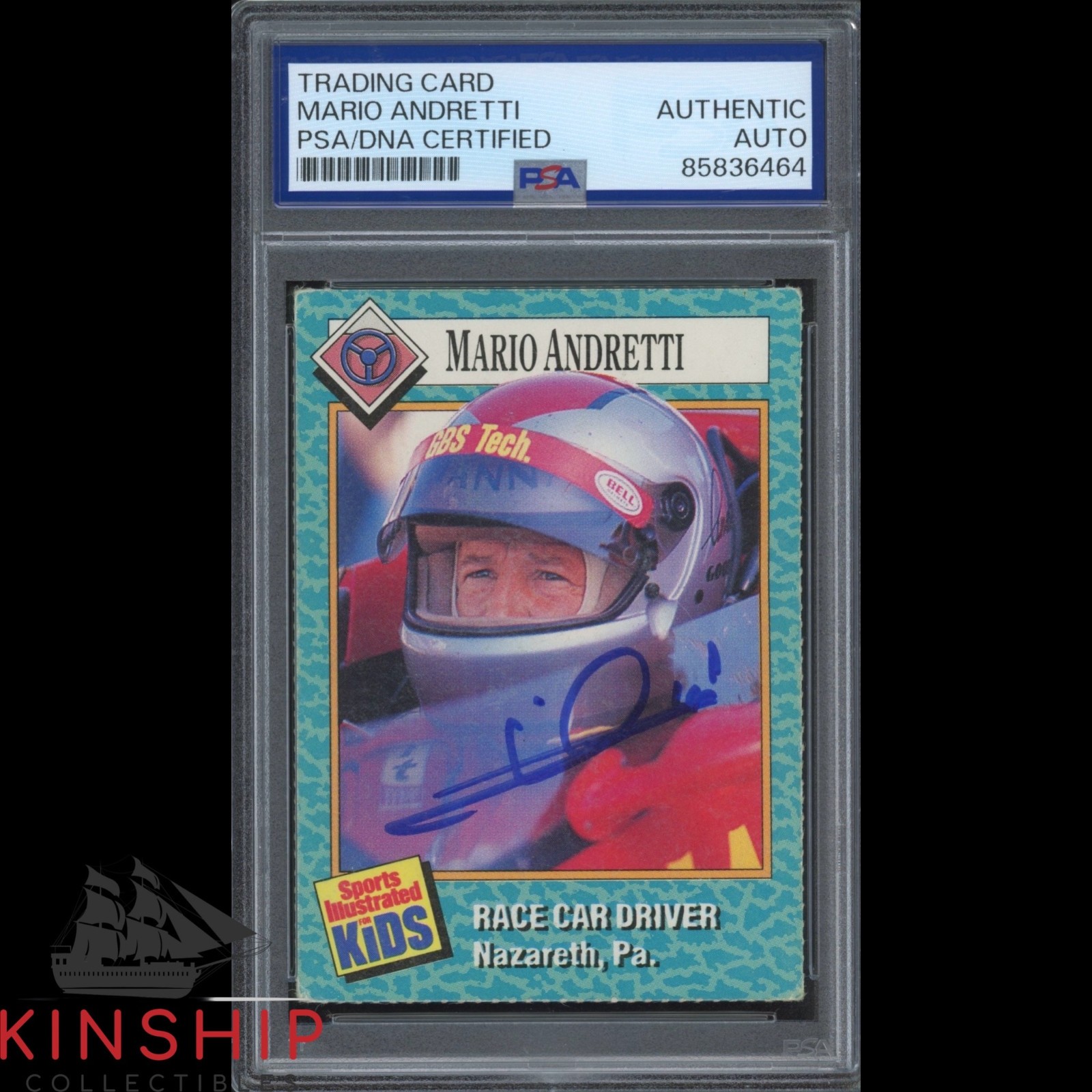 Mario Andretti signed 1989 Sports Illustrated Kids Card PSA DNA Slab Auto C6293