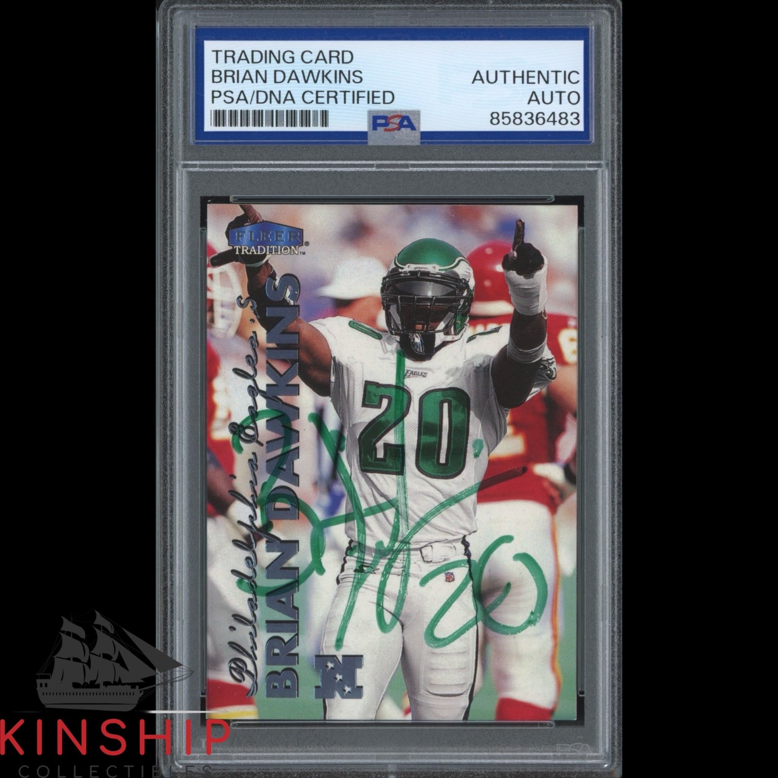Brian Dawkins signed 1999 Fleer Trading Card PSA DNA Slab Eagles HOF Auto C6301