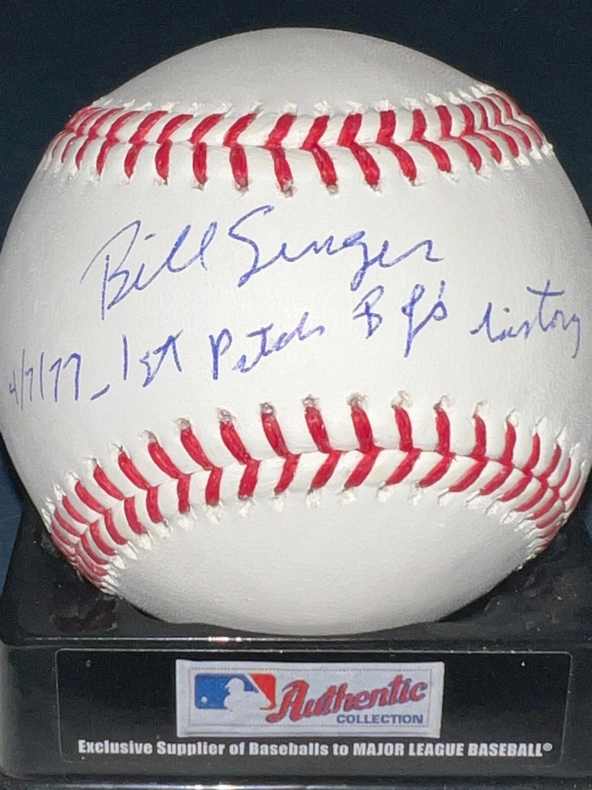 BILL SINGER TORONTO BLUE JAYS 4/7/77 FIRST PITCH HISTORY SIGNED OML BASEBALL