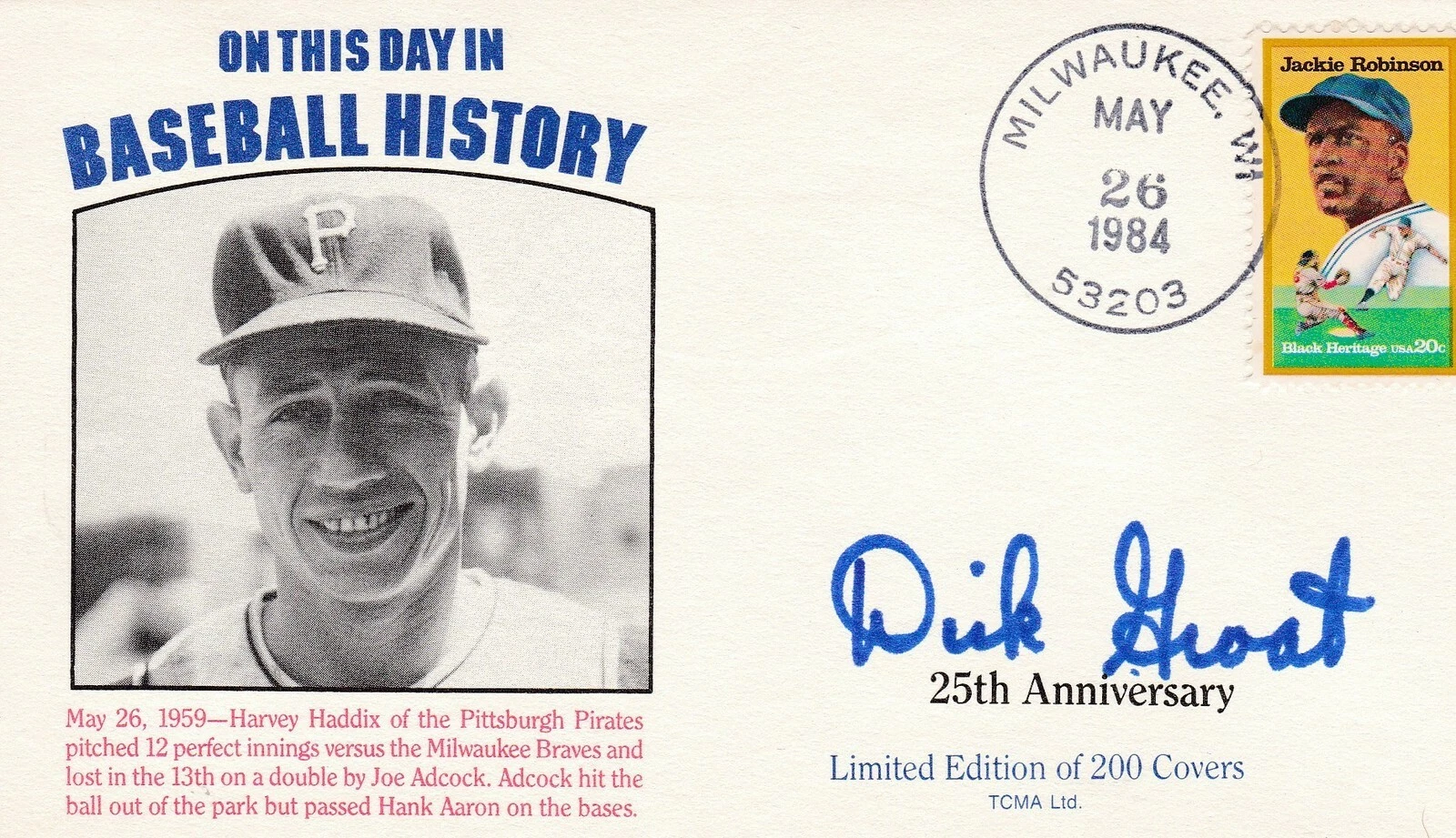 DICK GROAT  PITTSBURGH PIRATES  SIGNED POST DATED ENVELOPE