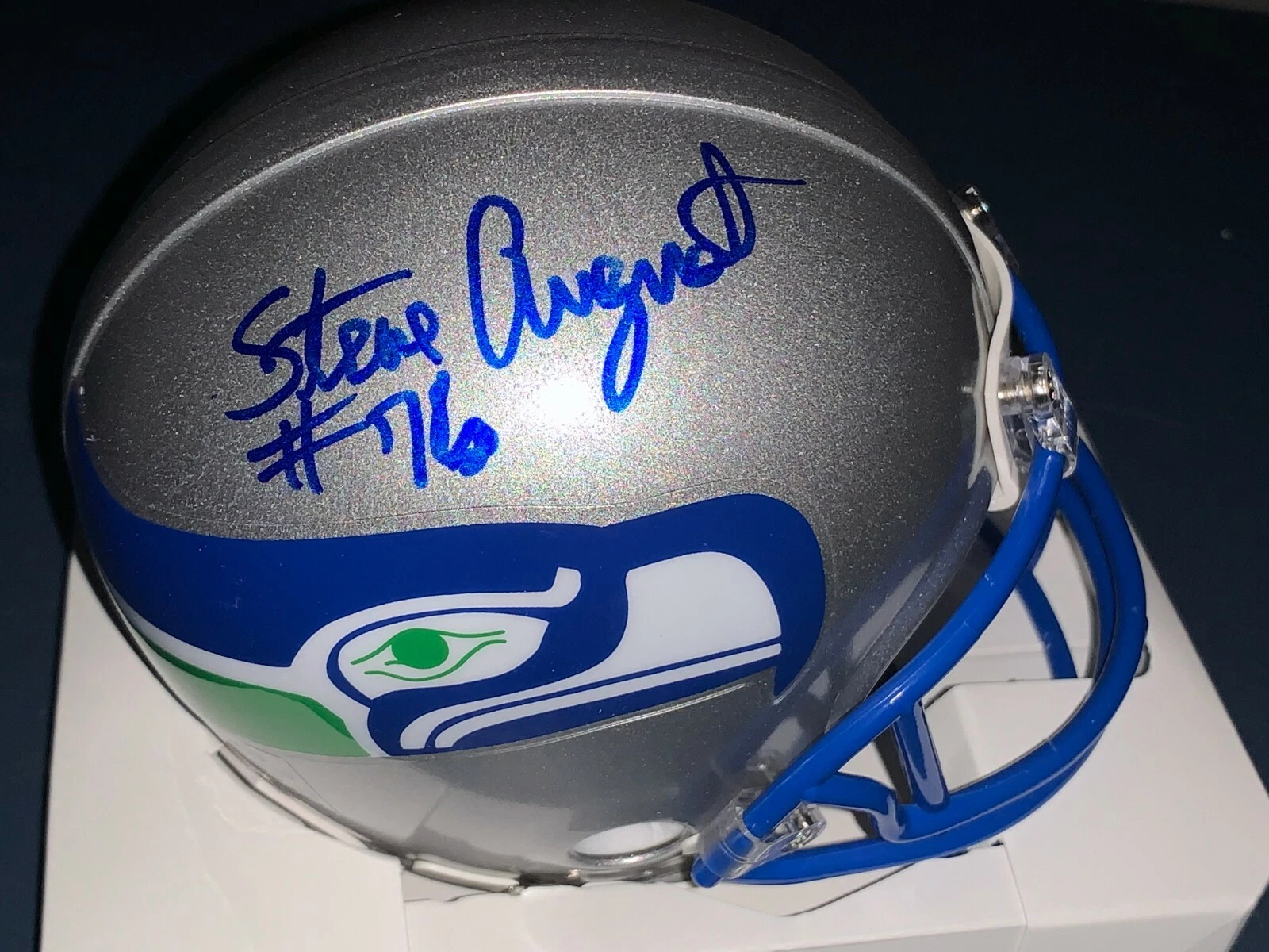 STEVE AUGUST  SEATTLE SEAHAWKS  SIGNED RIDDELL  MINI HELMET