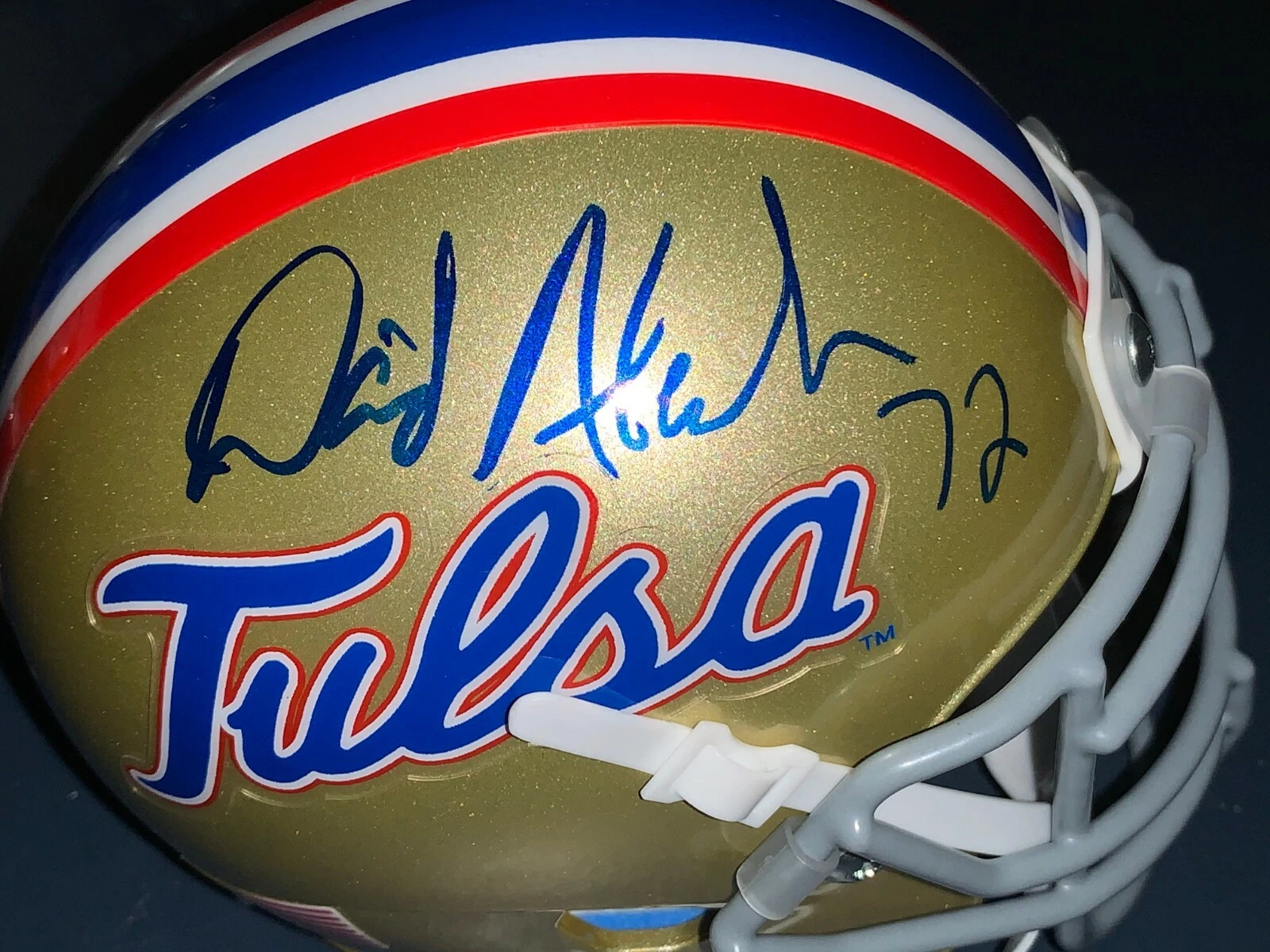 DAVID ALEXANDER  TULSA GOLDEN HURRICANES  SIGNED SCHUTT MINI HELMET