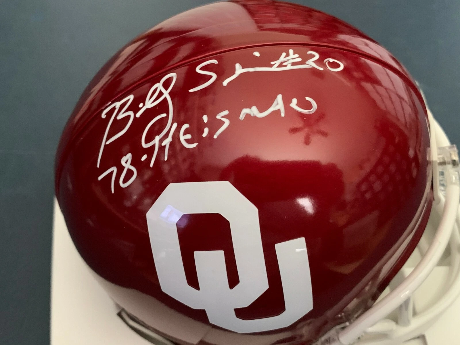 BILLY SIMS OKLAHOMA SOONERS  HEISMAN 1978  SIGNED RIDDELL MINI HELMET
