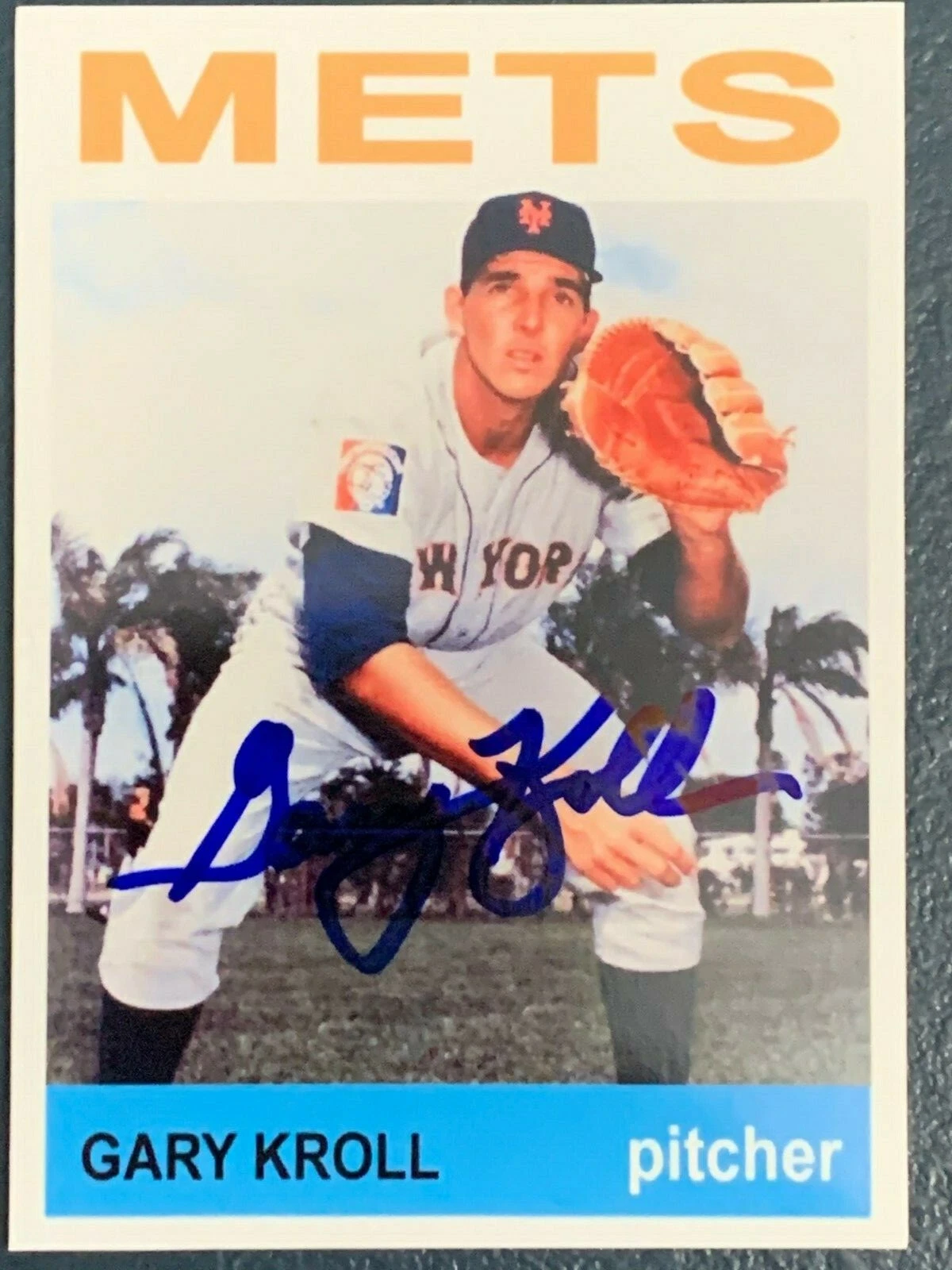 GARY KROLL  NEW YORK METS  SIGNED 1964 TOPPS CUSTOM CARD