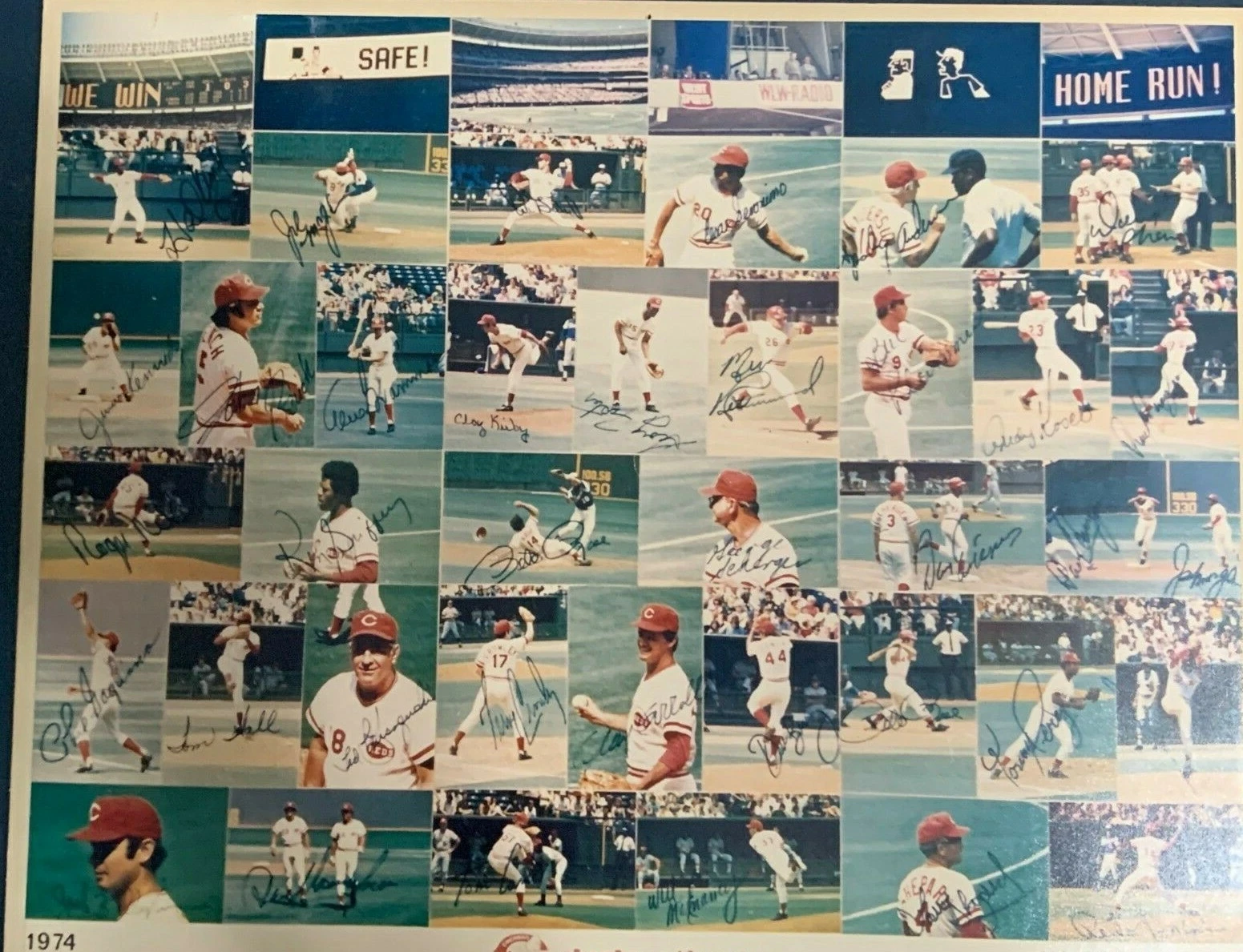 1974 CINCINNATI REDS  COMPLETE TEAM COLLAGE W/ FACSIMILE AUTOGRAPHS
