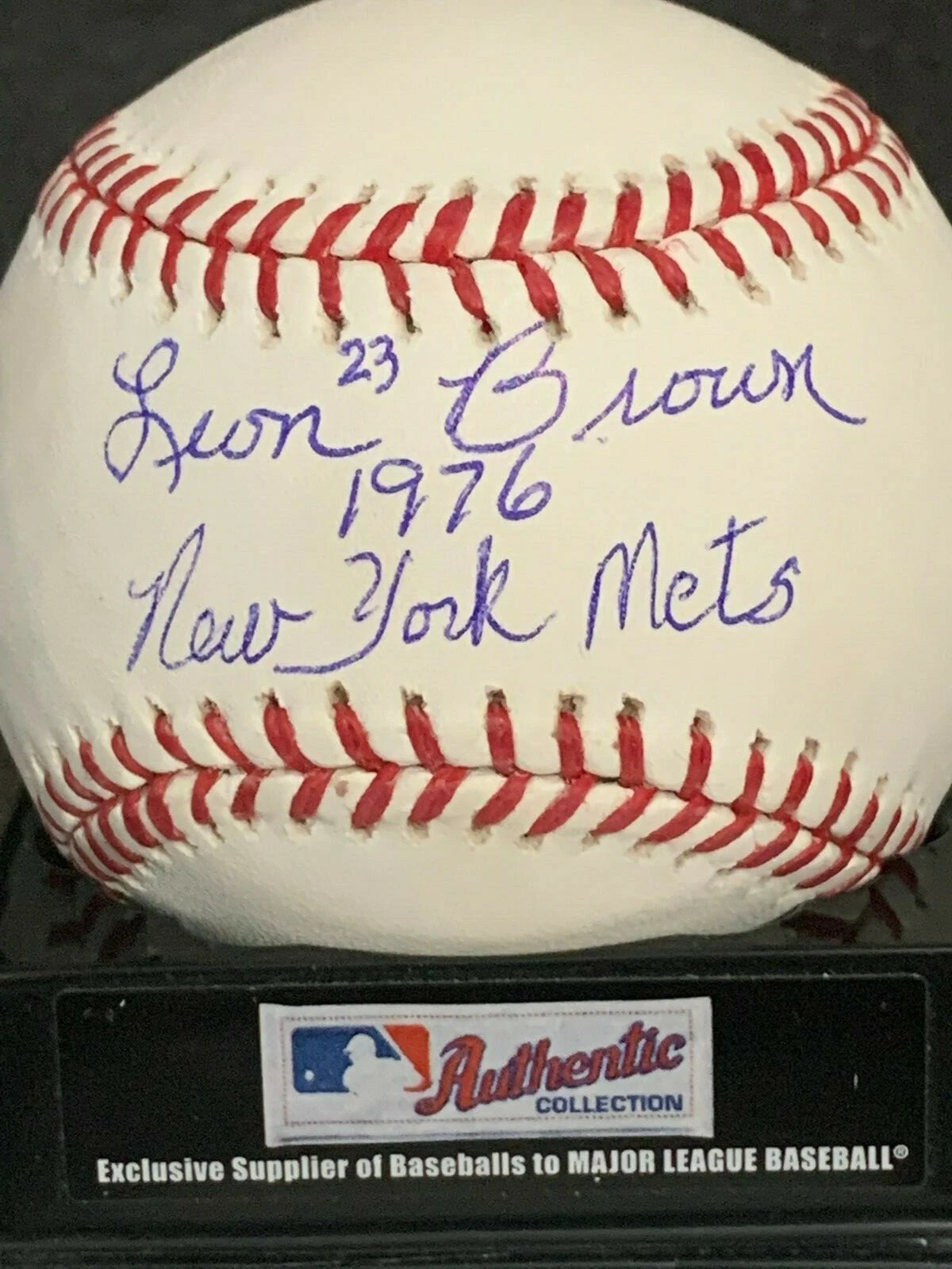 LEON BROWN  NEW YORK METS 1976   SIGNED OML BASEBALL