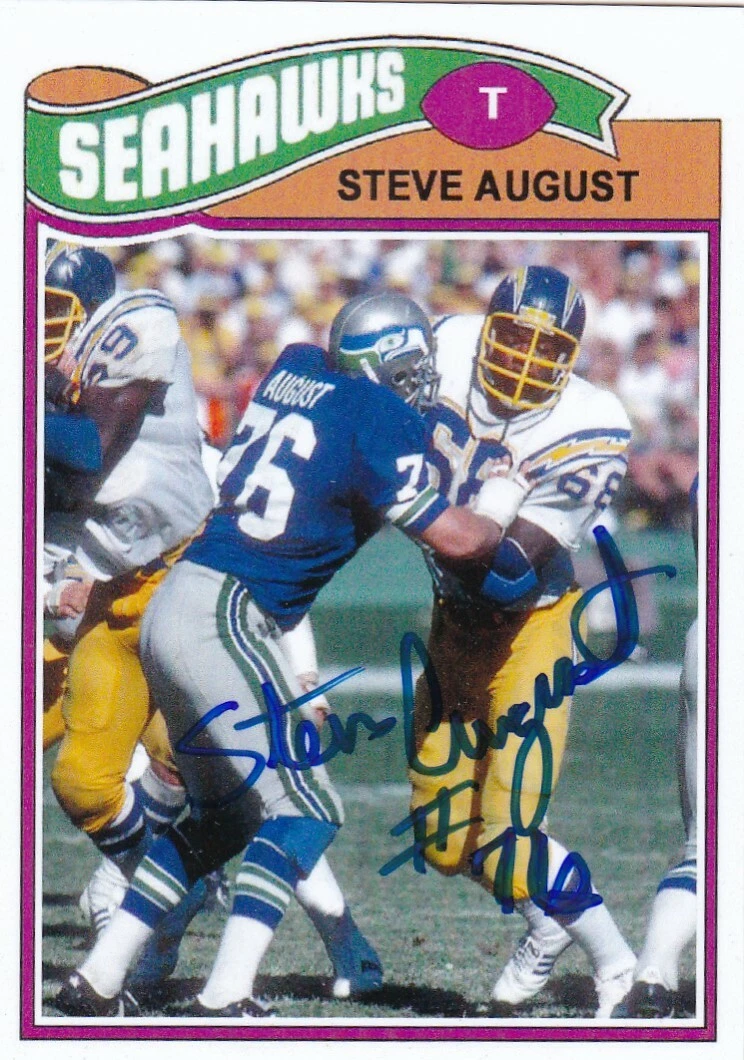 STEVE AUGUST  SEATTLE SEAHAWKS  SIGNED 1977 STYLE CUSTOM CARD