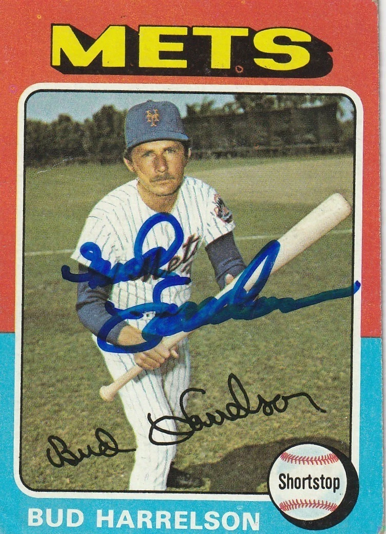 BUD HARRELSON  NEW YORK METS SIGNED 1975 TOPPS CARD #395