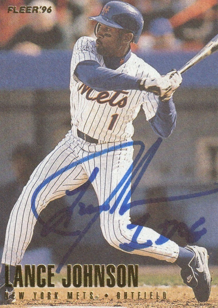 LANCE JOHNSON NEW YORK METS SIGNED 1996 FLEER UPDATE  CARD #U-158
