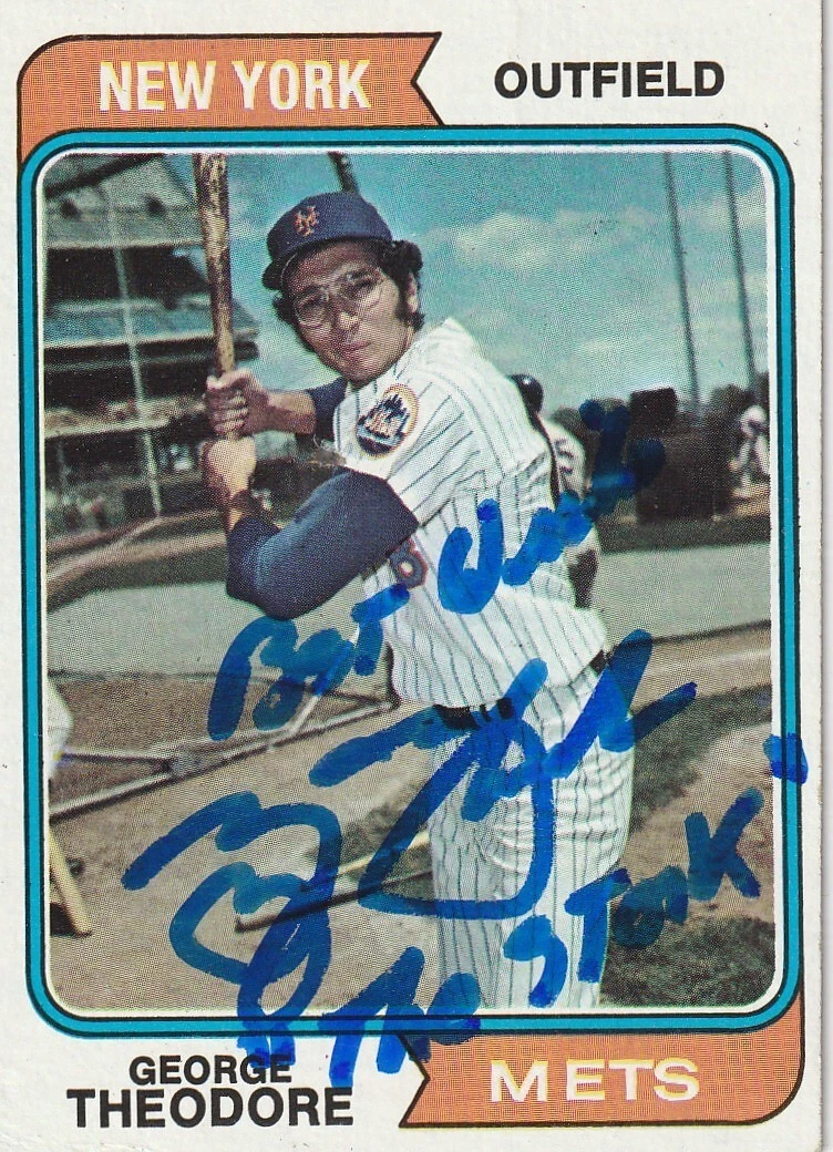 GEORGE THEODORE  NEW YORK METS  SIGNED 1974 TOPPS CARD #8