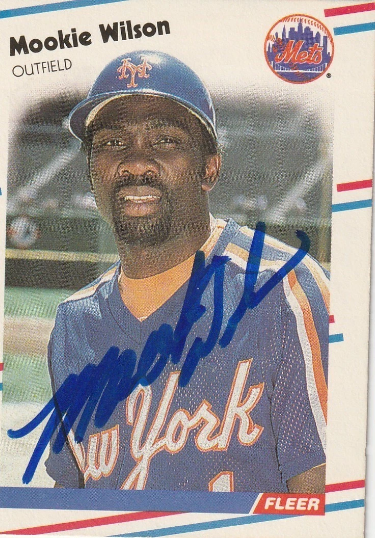 MOOKIE WILSON  NEW YORK METS  SIGNED 1988 FLEER CARD #154