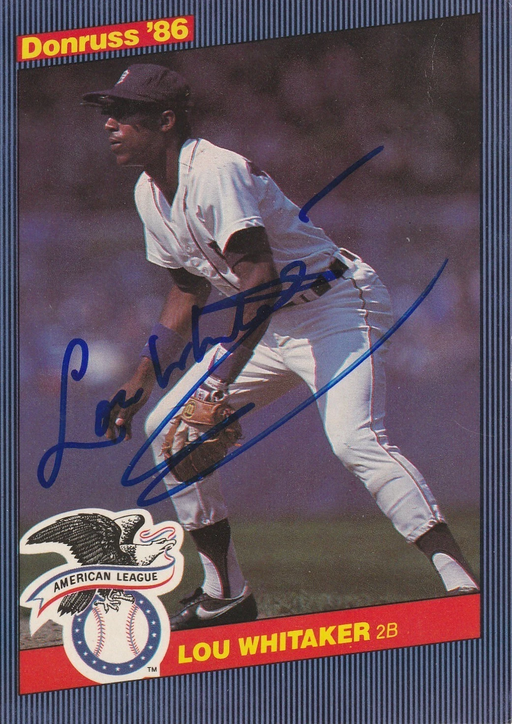 LOU WHITAKER DETROIT TIGERS  SIGNED 1986 DONRUSS ACTION ALL STAR CARD #11