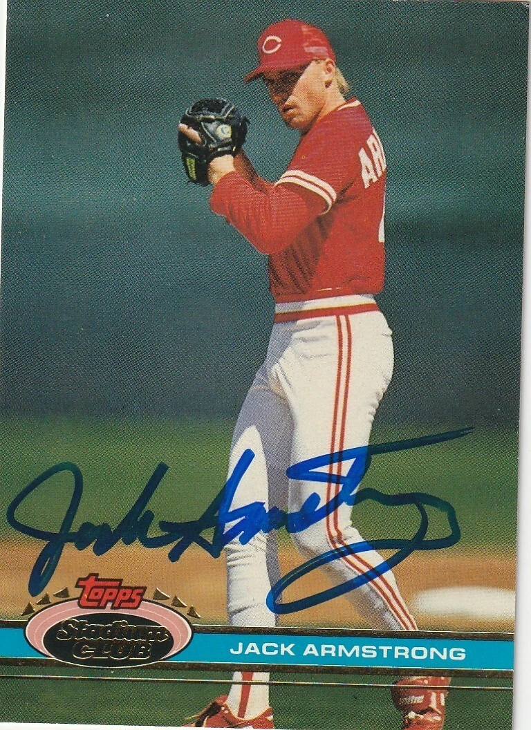 JACK ARMSTRONG  CINCINNATI REDS  SIGNED 1991 TOPPS STADIUM CARD #510