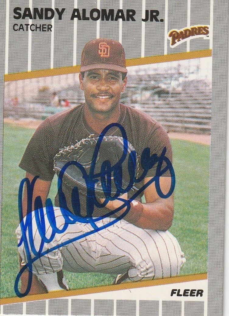 SANDY ALOMAR JR  SAN DIEGO PADRES  SIGNED 1989 FLEER  CARD #300