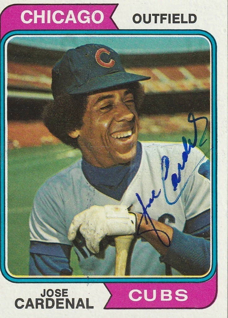 JOSE CARDENAL CHICAGO CUBS  SIGNED 1974 TOPPS CARD #185