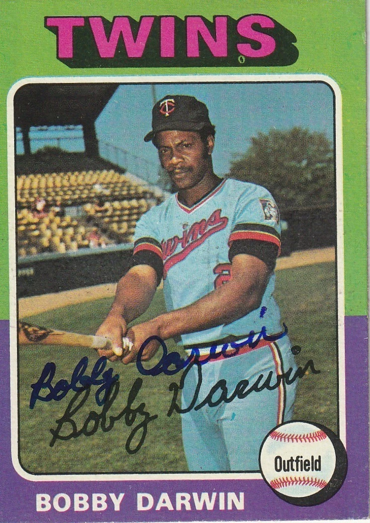 BOBBY DARWIN MINNESOTA TWINS  SIGNED 1975 TOPPS CARD #346