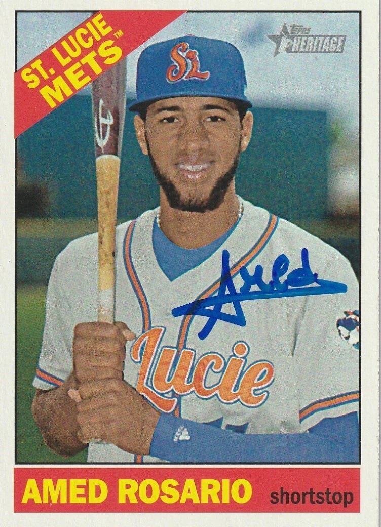 AMED ROSARIO NEW YORK METS  SIGNED 2015 TOPPS HERITAGE MINOR LEAGUE CARD #61