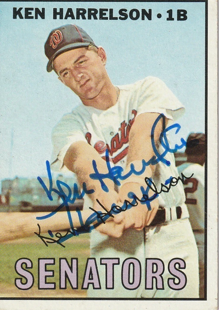 KEN HARRELSON WASHINGTON SENATORS SIGNED 1967 TOPPS CARD #188