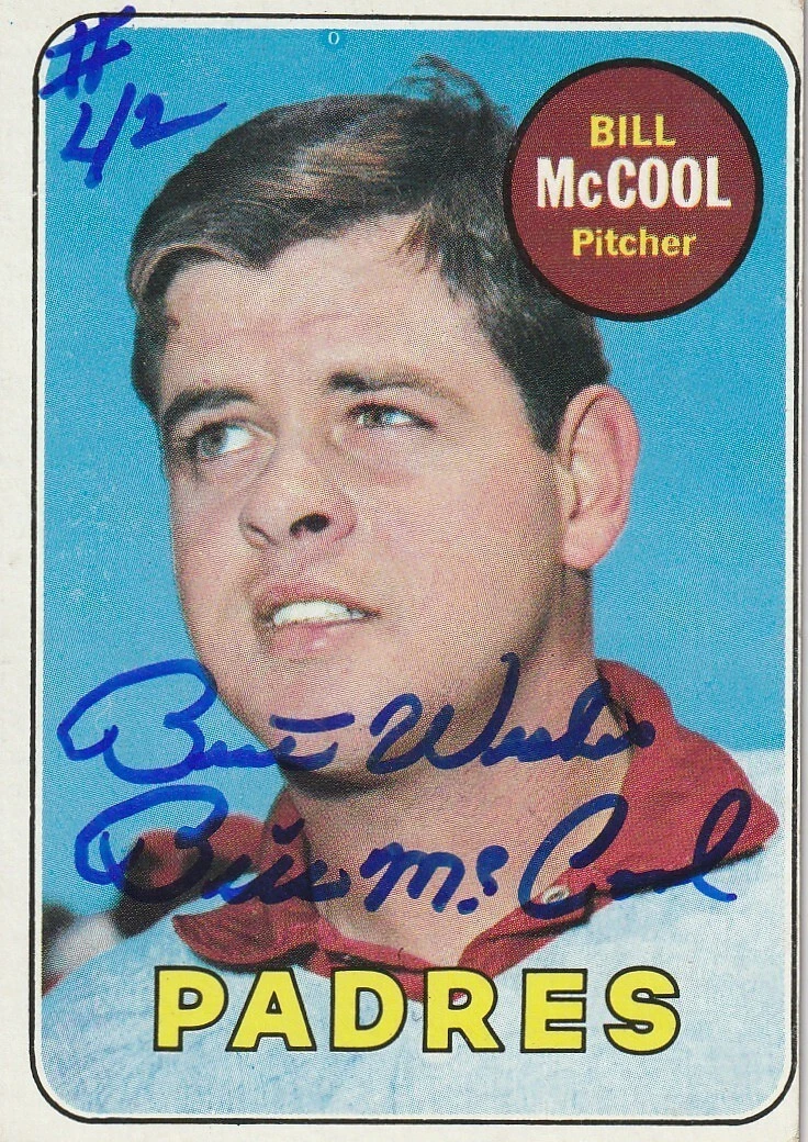 BILL MCCOOL SAN DIEGO PADRES SIGNED 1969 TOPPS CARD #129