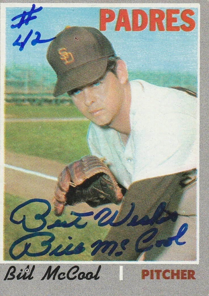 BILL MCCOOL SAN DIEGO PADRES SIGNED 1970 TOPPS CARD #314
