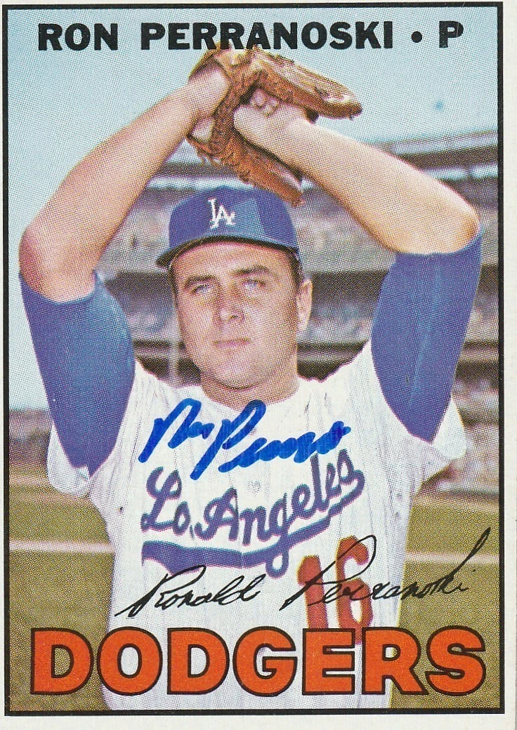 RON PERRANOSKI LOS ANGELES DODGERS  SIGNED 1967 TOPPS CARD #197