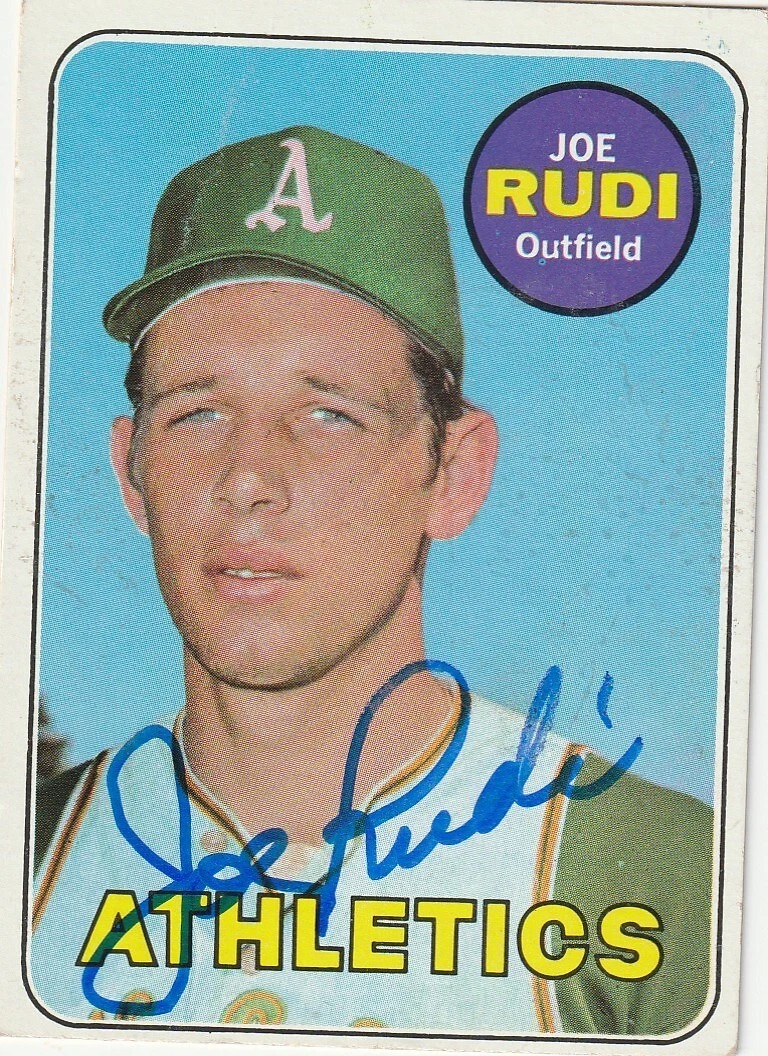 JOE RUDI OAKLAND A'S  SIGNED 1969 TOPPS CARD #587