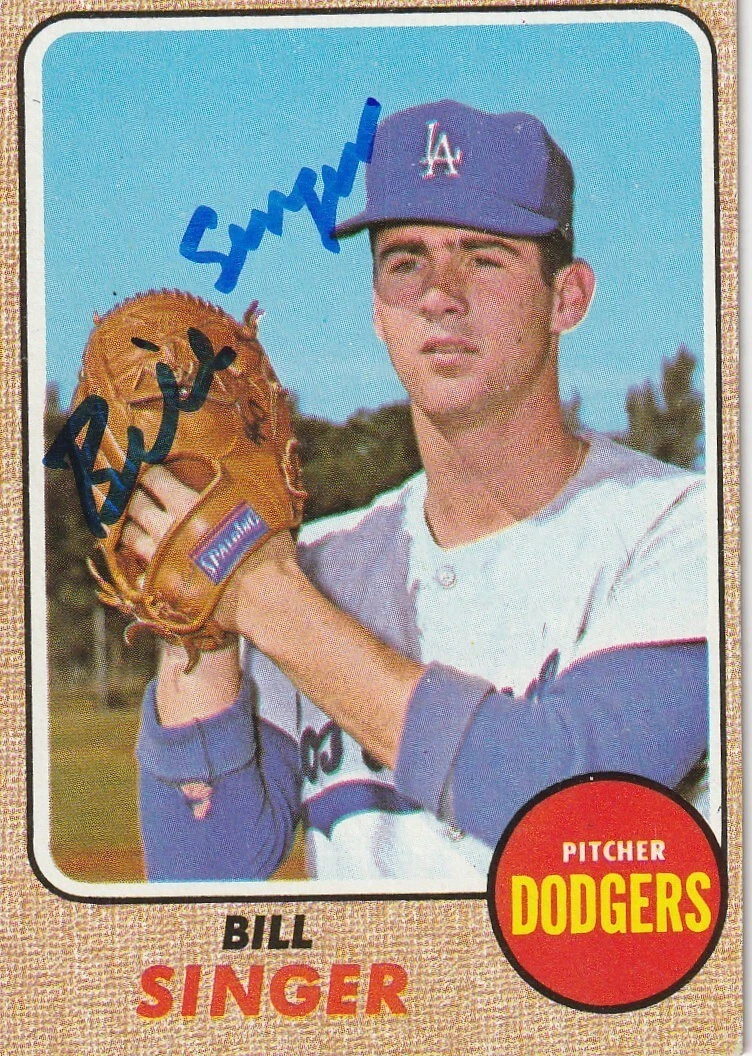 BILL SINGER LOS ANGELES DODGERS  SIGNED 1968 TOPPS CARD #249