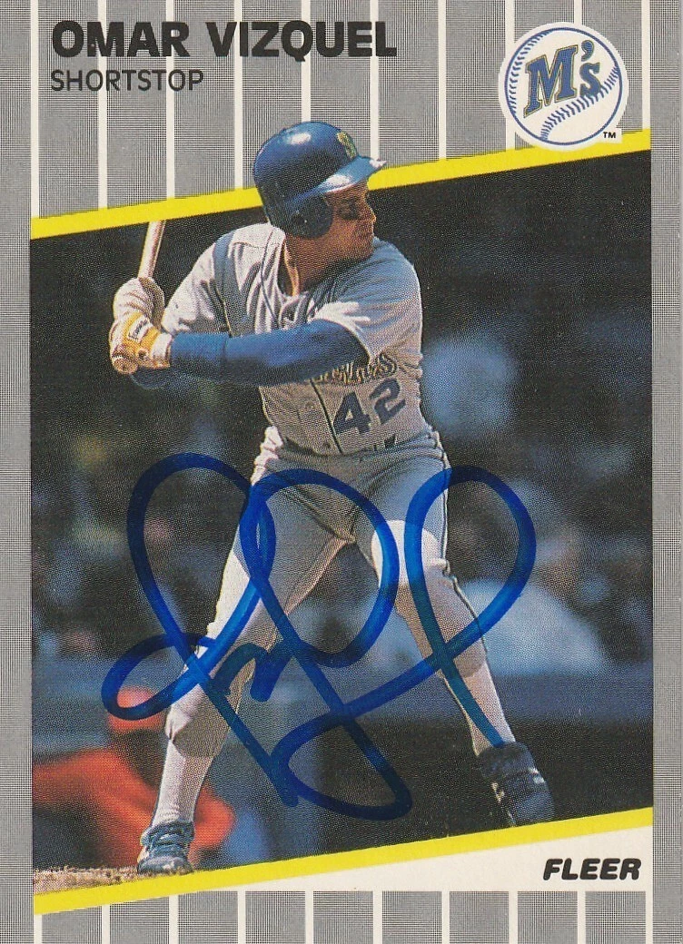 OMAR VIZQUEL SEATTLE MARINERS 1989 FLEER UPDATE CARD #U-62 SIGNED