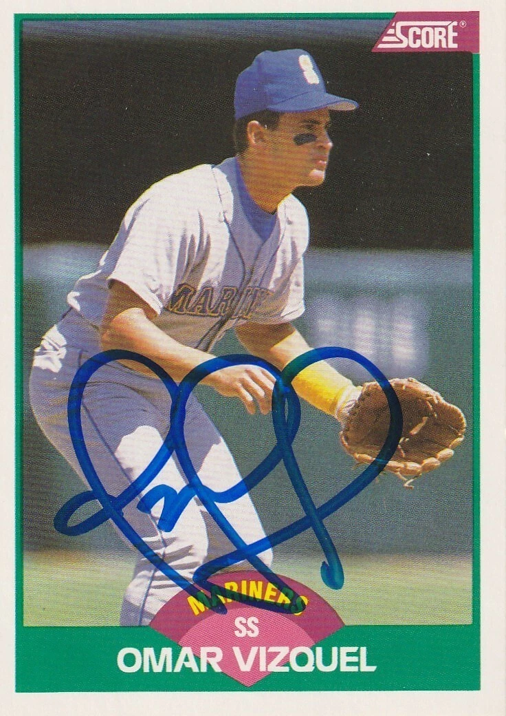 OMAR VIZQUEL SEATTLE MARINERS 1989 SCORE TRADED CARD #105T SIGNED