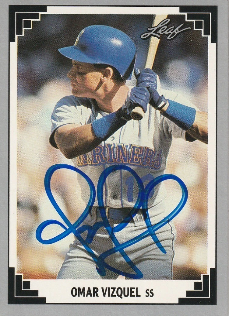 OMAR VIZQUEL SEATTLE MARINERS 1991 LEAF CARD #91 SIGNED