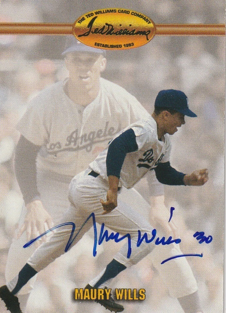 MAURY WILLS LOS ANGELES DODGERS 1993 TED WILLIAMS CARD #17 SIGNED
