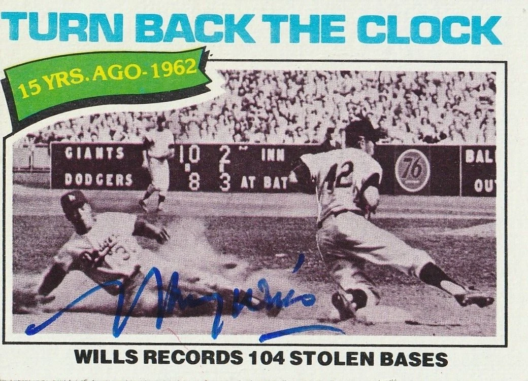 MAURY WILLS LOS ANGELES DODGERS 1977 TOPPS CARD #435 SIGNED