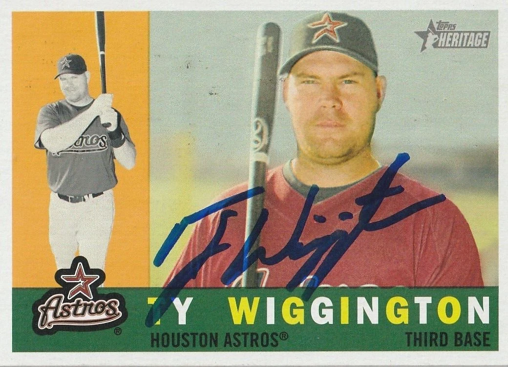 TY WIGGINTON HOUSTON ASTROS 2009 TOPPS HERITAGE CARD #301 SIGNED