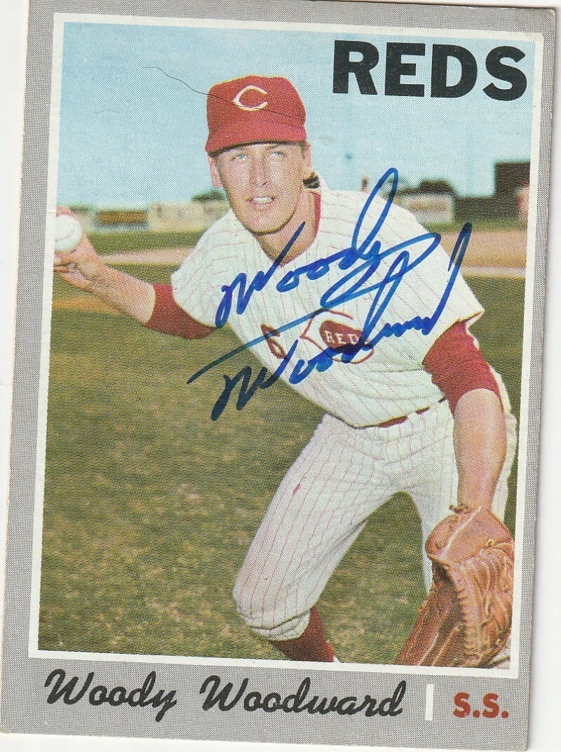 WOODY WOODWARD CINCINNATI REDS SIGNED 1970 TOPPS CARD #296