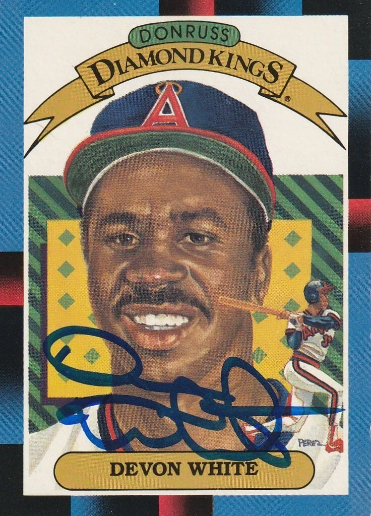 DEVON WHITE CALIFORNIA ANGELS  SIGNED 1988 DONRUSS DIAMOND KING CARD #8