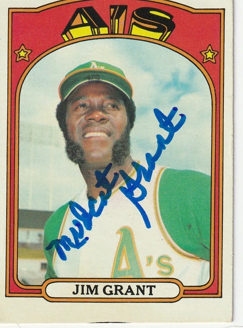 JIM MUDCAT GRANT OAKLAND A'S  SIGNED 1972 TOPPS  CARD #111