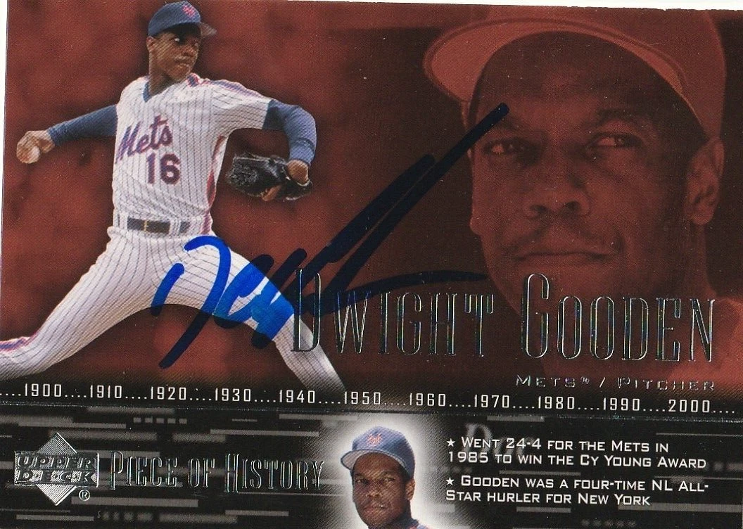 DWIGHT GOODEN NEW YORK METS  SIGNED 2003 UPPER DECK PIECE OF HISTORY CARD #77